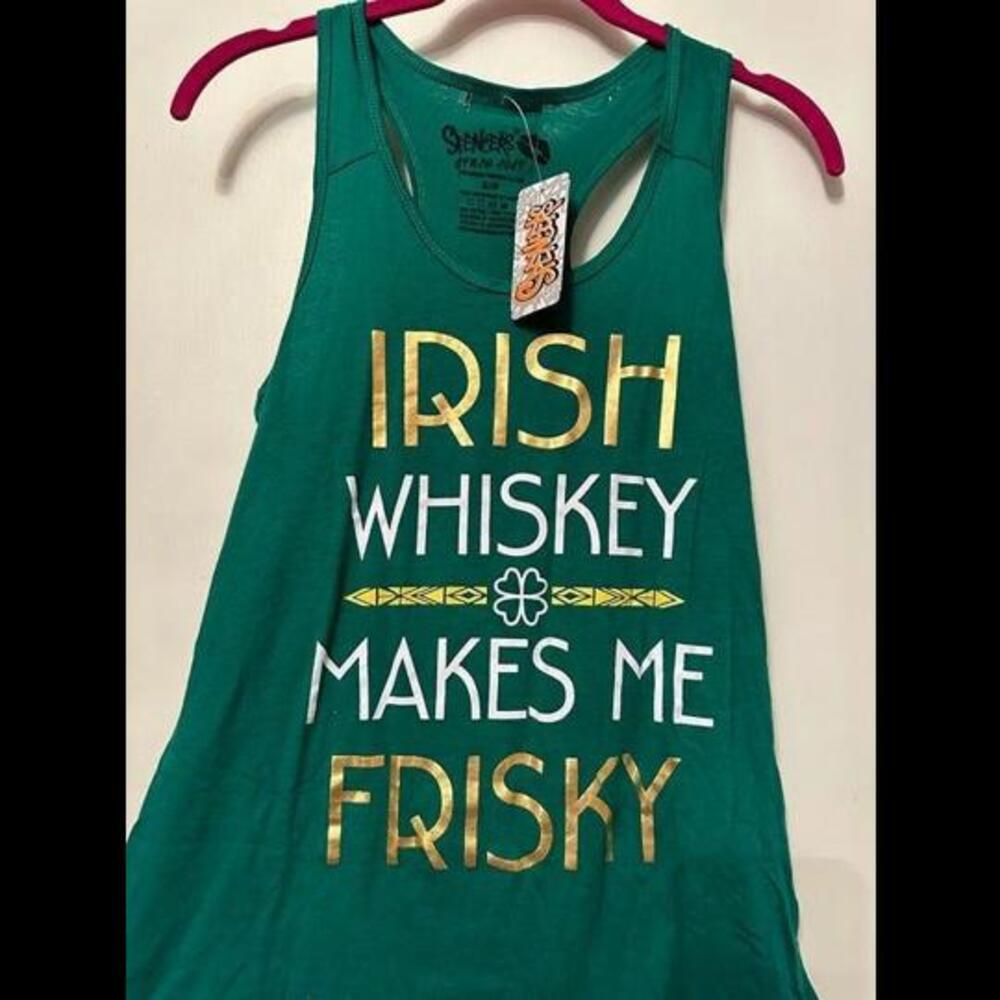 Irish Whiskey Makes Me Frisky St Patricks Day Spencers Tank, Women's - Picture 1 of 4